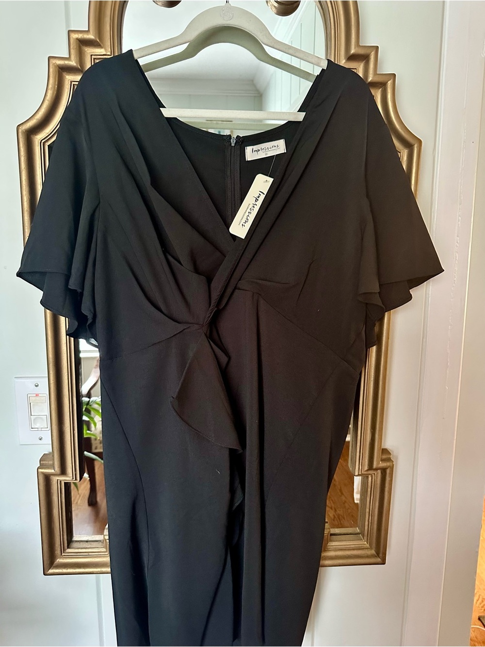 Impressions Black Midi Dress with Ruffle Detail